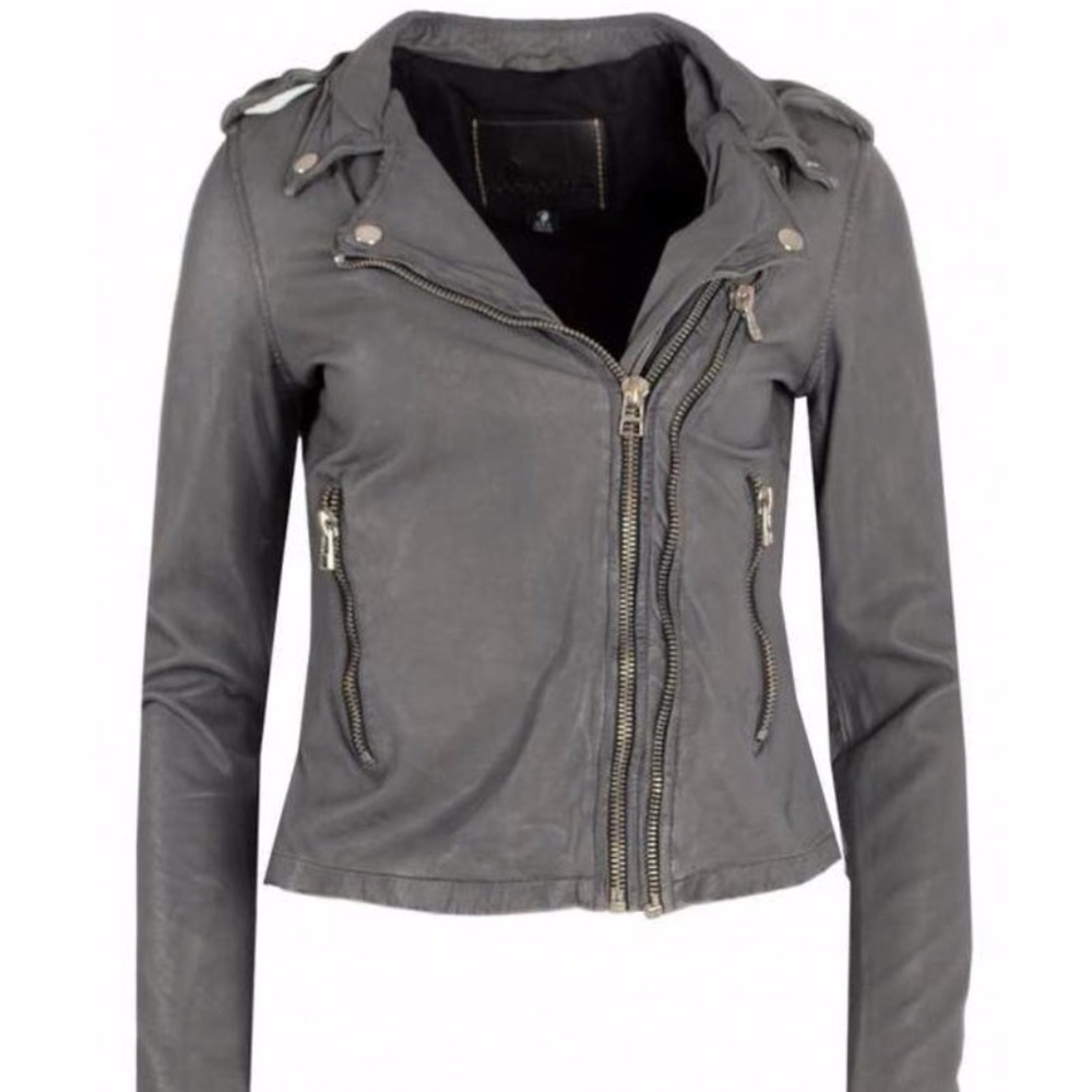 Goosecraft Grey Leather Biker Jacket
